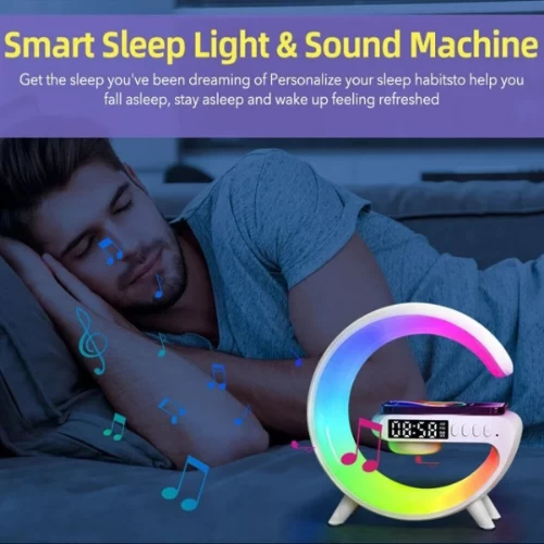 All In One G Shape Led Night Lamp With Mobile Charger Alarm Clock Bluetooth