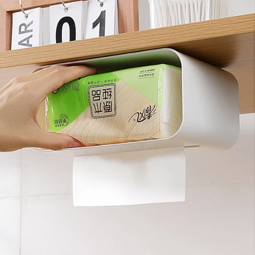 Punch Free Adhesive Tissue Storage Box Under Shelf Kitchen Bathroom Tissue Holde