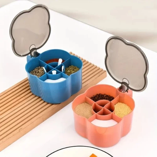 4 Grids Kitchen Spices Storage Box With Spoons Air Tight Cooking Seasoning Box S