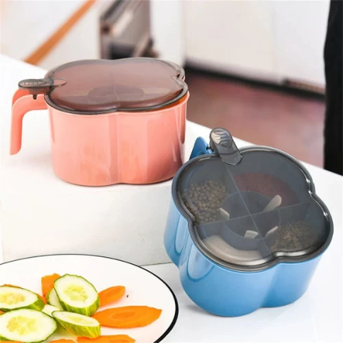 4 Grids Kitchen Spices Storage Box With Spoons Air Tight Cooking Seasoning Box S