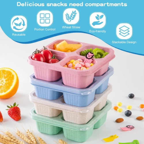Multifunctional 4 Compartment Food Snack Box With Lid, Household Lunch Box Perfe