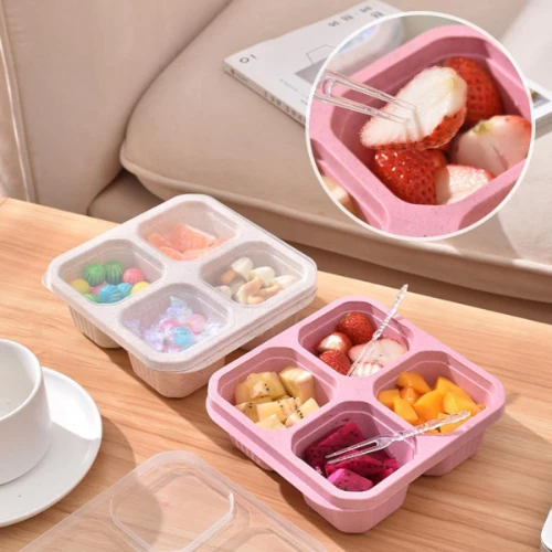 Multifunctional 4 Compartment Food Snack Box With Lid, Household Lunch Box Perfe