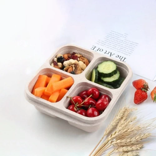Multifunctional 4 Compartment Food Snack Box With Lid, Household Lunch Box Perfe