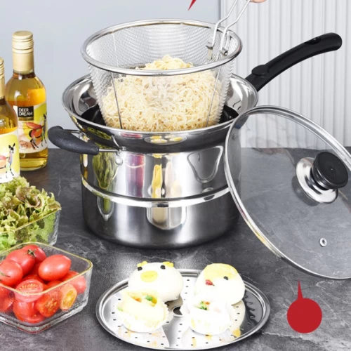 Multipurpose Stainless Steel Versatile Cooking, Pot with Oil Filter and Steamer