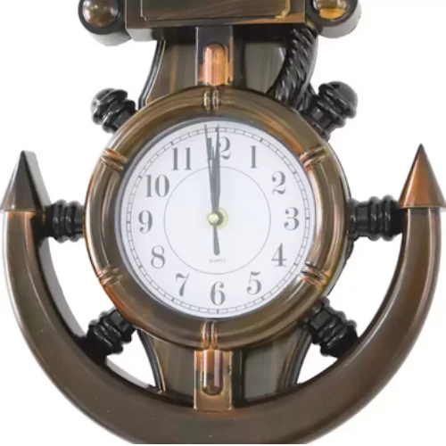 Quartz Wood Anchor Wall Clock With Hanging Plastic Pendulum In Ship Steering Des