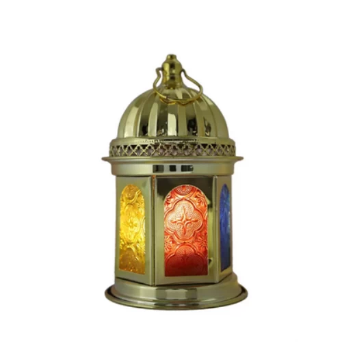 Decorative Hanging Eid And Ramadan Battery Operated Lantern With LED Light- Gold