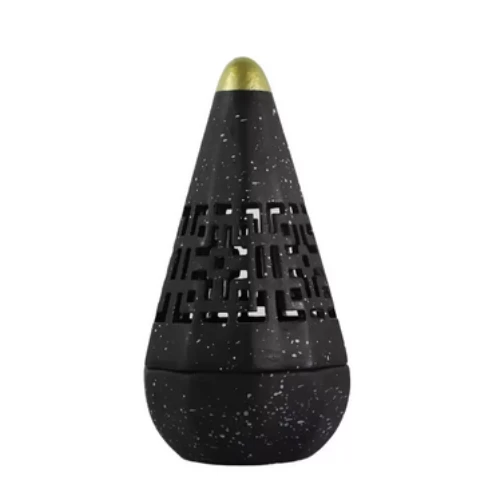 Arabic Cone Shape Ceramic Incense Bakhroor Burner With Steel Plate- Black