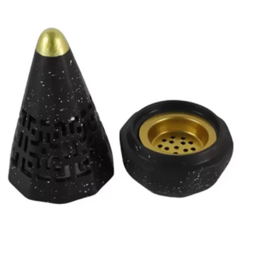 Arabic Cone Shape Ceramic Incense Bakhroor Burner With Steel Plate- Black