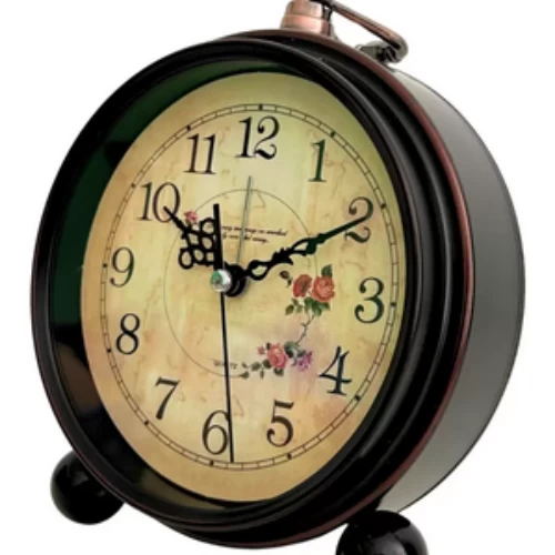Unique Vintage Rose Printed Non Tickling Battery Operated Analog Alarm Clock- Bl