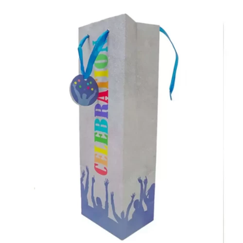Celebration Party Paper Bag with Ribbon Handle- Blu