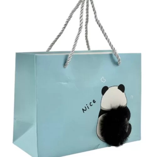 Eco-Friendly Kraft Paper Gift Bag With Cute Panda Picture With Twisted Rope Hand