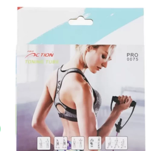 Pro Action Resistance Toning Tube Fitness Workout Elastic Exercise Band- Purple