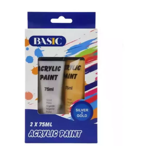 Basic Acrylic Painting Metallic Color Sets Golden and Silver- 2X75ml