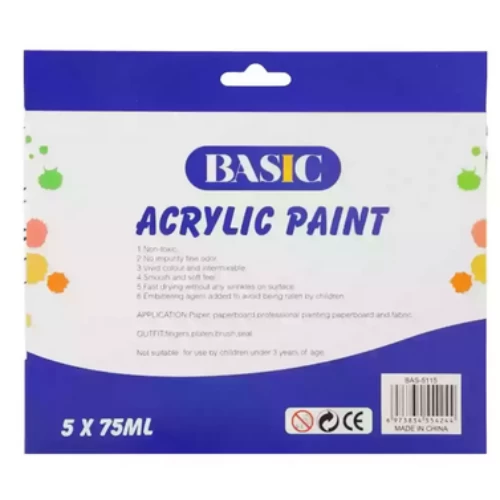 Basic Acrylic Color Tube, Multicolor Painting Color Set- 5X75ml
