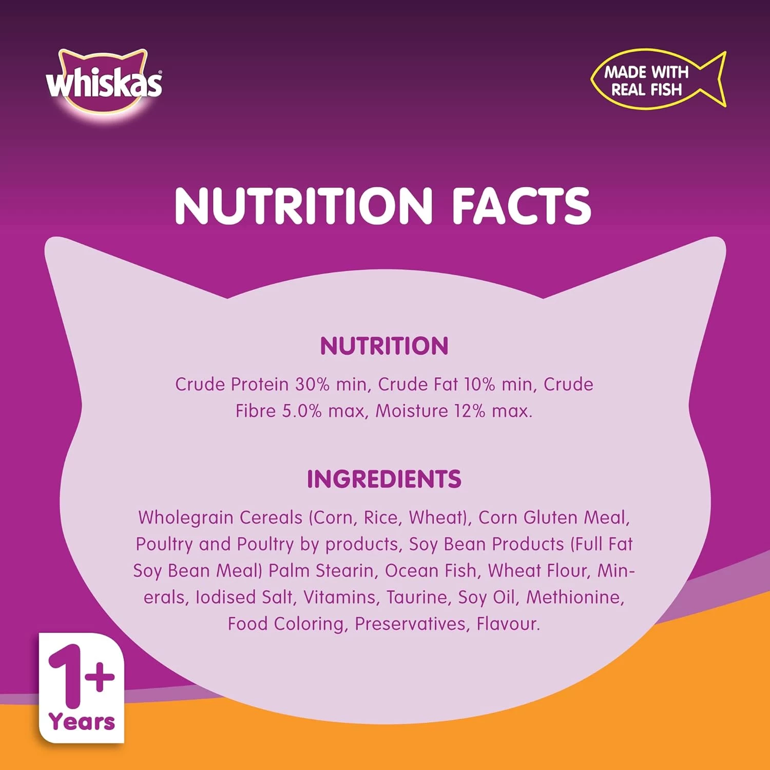 Whiskas Grilled Salmon Dry Food, for Adult Cats 1+ Years, Helps Your Cat Sustain