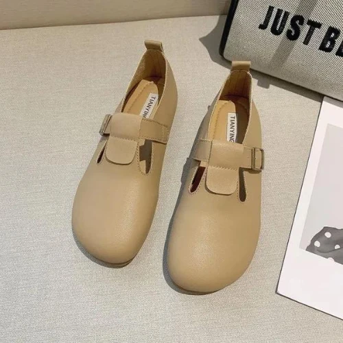 New Women Flats T-Strap Leather Shoes for Women Oxford Shoes Comfortable Buckle