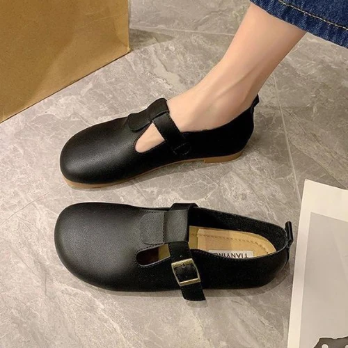 New Women Flats T-Strap Leather Shoes for Women Oxford Shoes Comfortable Buckle