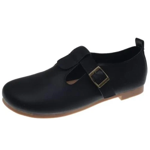 New Women Flats T-Strap Leather Shoes for Women Oxford Shoes Comfortable Buckle