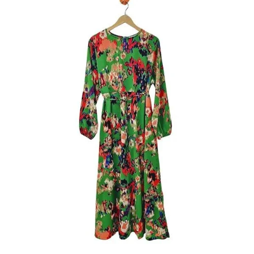 DORBE Brand Graphic Design Round Neck Long Sleeves Casual Wear Belted Plus Size