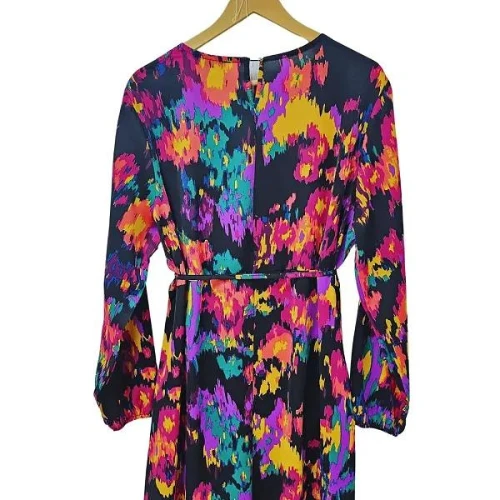 DORBE Brand Graphic Design Round Neck Long Sleeves Casual Wear Belted Plus Size