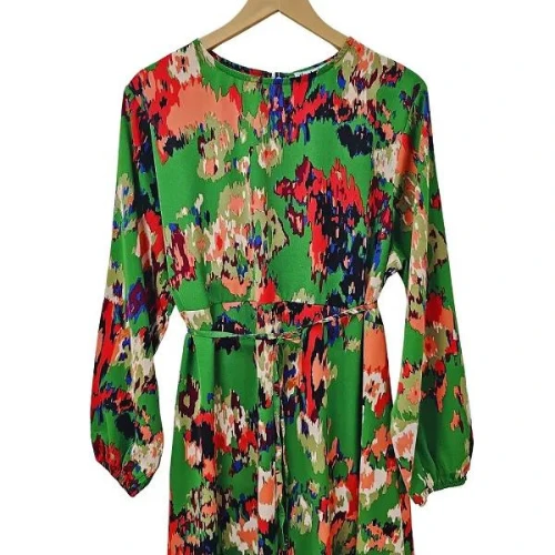 DORBE Brand Graphic Design Round Neck Long Sleeves Casual Wear Belted Plus Size