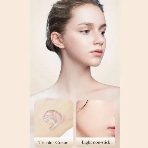 3 Rainbow Colour Blush Primer Foundation Skin Tone Brightening Oil Control Mois