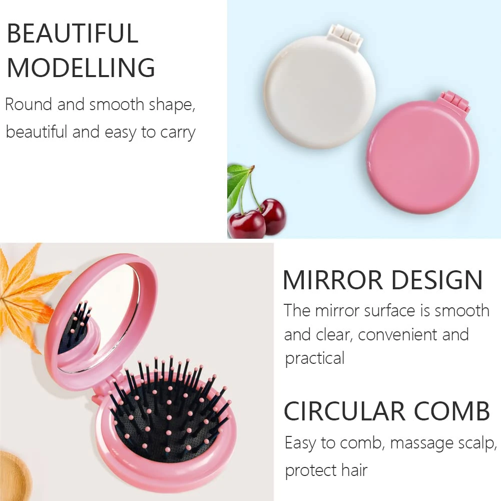 Foldable Mini Hair Brush With Mirror Portable Makeup Mirror Comb Pocket Hair Com