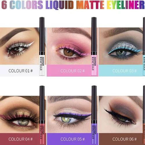 Set Of 6 Pieces Long Lasting Waterproof Liquid Eyeshadow, Women Eye Beauty Liner
