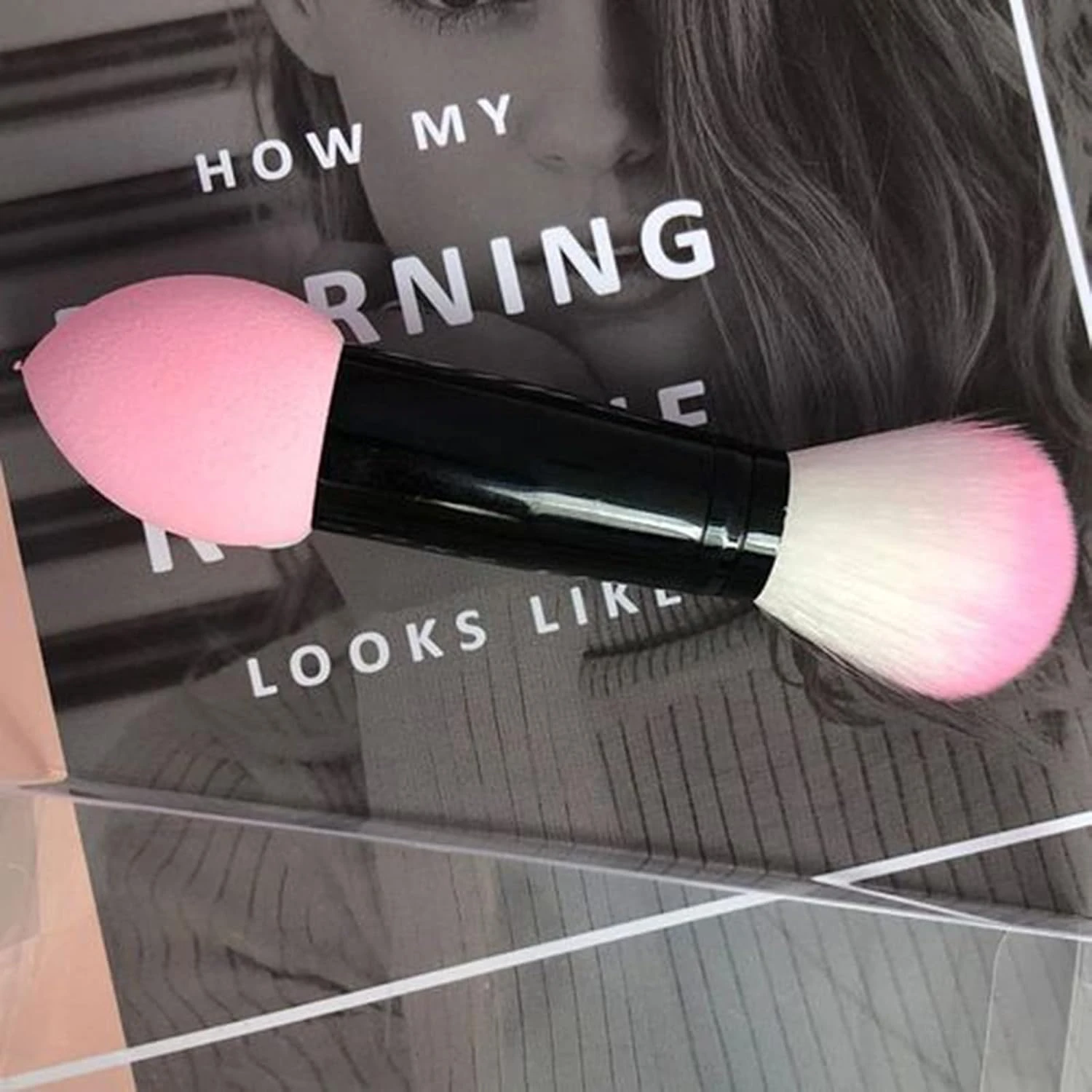 Professional Pink Makeup Brush with Dual Heads and Sponge for Women