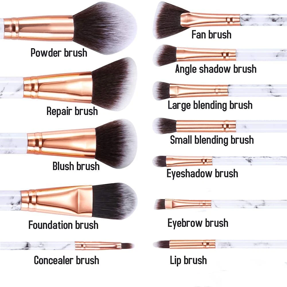 Marble Design Women Makeup Brushes - 10 Piece Set