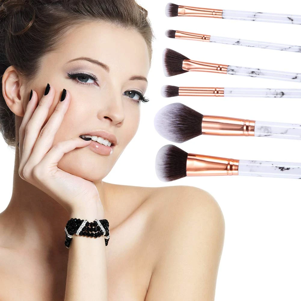 Marble Design Women Makeup Brushes - 10 Piece Set