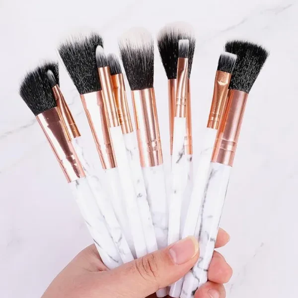 Marble Design Women Makeup Brushes - 10 Piece Set