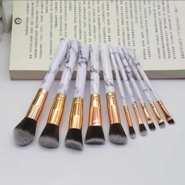 Marble Design Women Makeup Brushes - 10 Piece Set