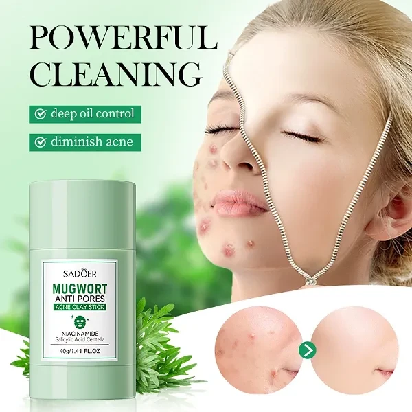 Mugwort Clay Mask Stick, Acne Mud For Face Blackhead Remover Deep Pore Cleansing