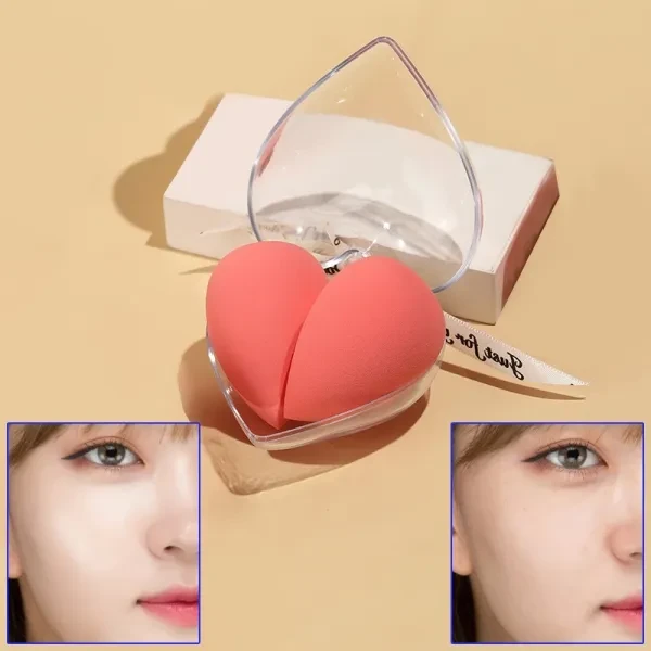 Heart-shaped Beauty Sponge Set - Pink Makeup Tool Duo with Storage Box