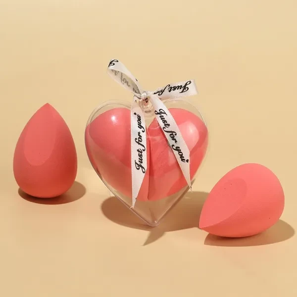 Heart-shaped Beauty Sponge Set - Pink Makeup Tool Duo with Storage Box