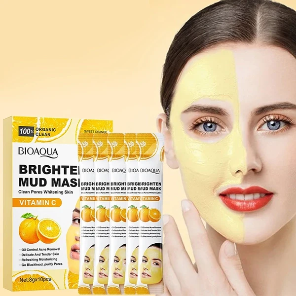 10Pcs Vitamin C Face Mud Mask Shrinks Pores Moisturizing Cleansing Skin Care Bri