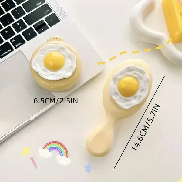 Creative Fried Egg Design Comb Air Cushion Hair Styling Brush Small Handle Porta