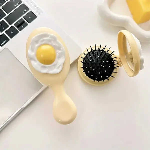 Creative Fried Egg Design Comb Air Cushion Hair Styling Brush Small Handle Porta