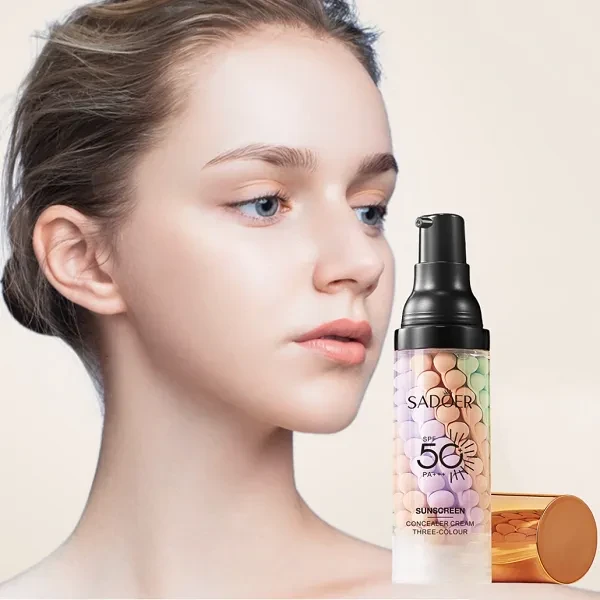 3 Rainbow Colour Blush Primer Foundation Skin Tone Brightening Oil Control Moist