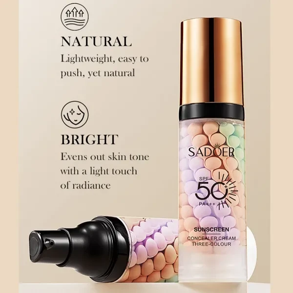 3 Rainbow Colour Blush Primer Foundation Skin Tone Brightening Oil Control Moist