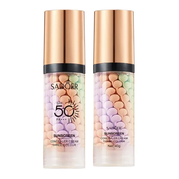 3 Rainbow Colour Blush Primer Foundation Skin Tone Brightening Oil Control Moist