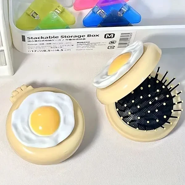 Creative Egg Design Mini Portable Air Cushion Comb Foldable Hairbrush Makeup Mir