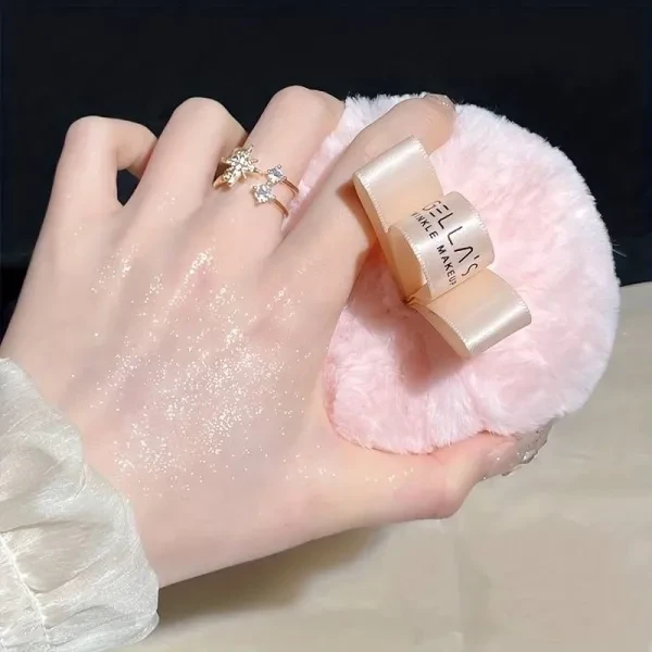 Soft Pink Powder Puff - Large Beauty Sponge with Bow Design for Face Grooming