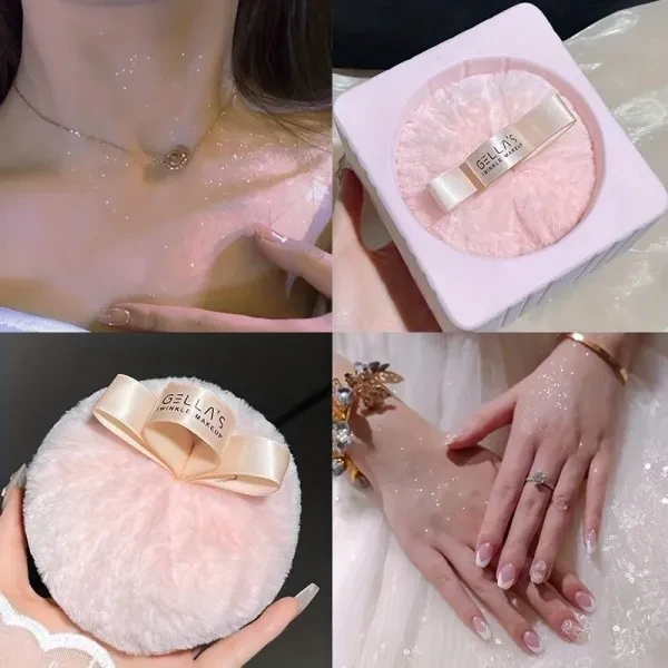 Soft Pink Powder Puff - Large Beauty Sponge with Bow Design for Face Grooming
