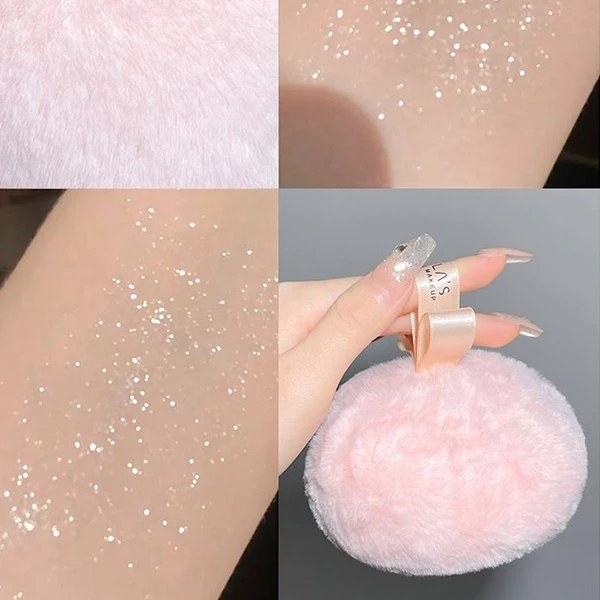 Soft Pink Powder Puff - Large Beauty Sponge with Bow Design for Face Grooming
