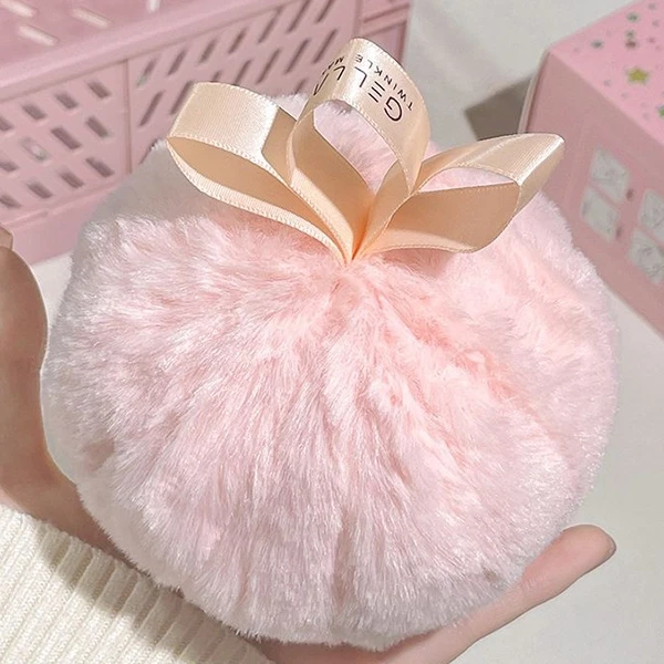 Soft Pink Powder Puff - Large Beauty Sponge with Bow Design for Face Grooming