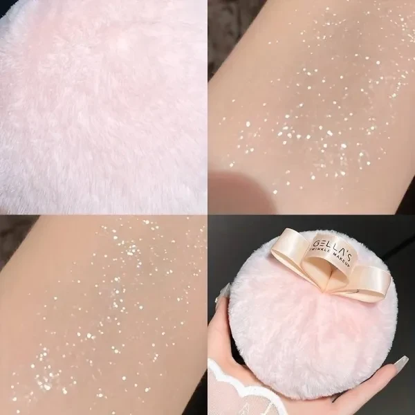 Soft Pink Powder Puff - Large Beauty Sponge with Bow Design for Face Grooming