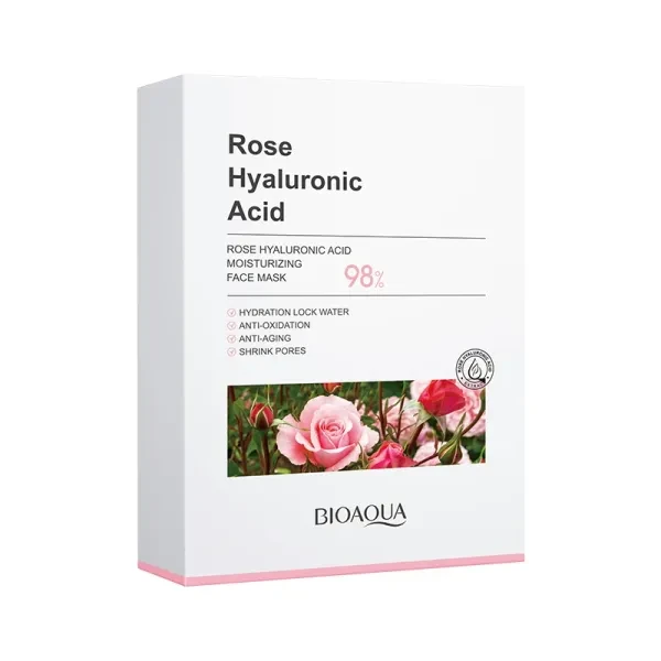 10Pcs Rose Hyaluronic Acid Skin Moisturizing Face Mask Anti Aging Skin Care Faci