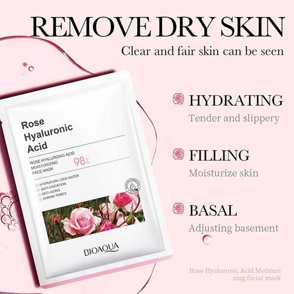 10Pcs Rose Hyaluronic Acid Skin Moisturizing Face Mask Anti Aging Skin Care Faci